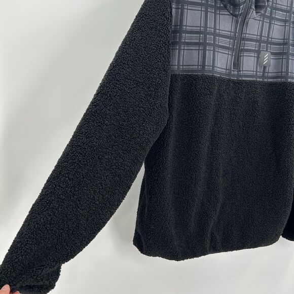 ADIDAS Men's Adicross Black Gray Plaid Sherpa Fleece Hooded Sweatshirt Medium - Picture 5 of 7